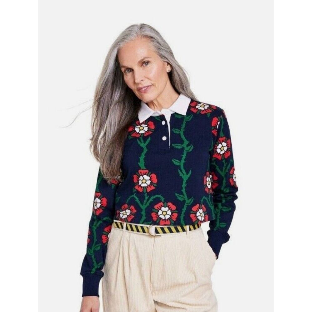 Rowing Blazers Target women's rose long sleeve cropped rugby shirt top Small
